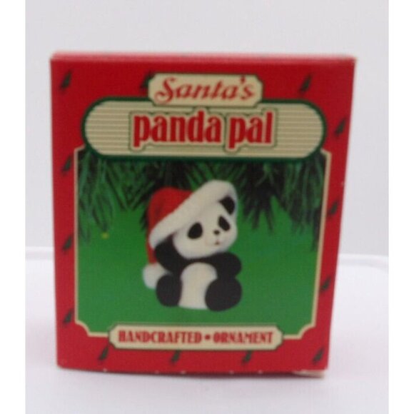 Ornament Santa's Panda Pal ©1986 Hallmark Keepsake Hong Kong QX0441-3 Flocked - Picture 3 of 3